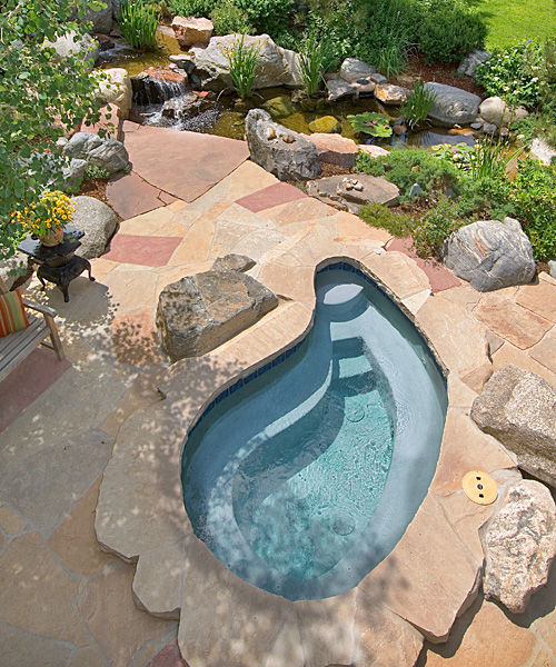 Arial view of custom spa installation.